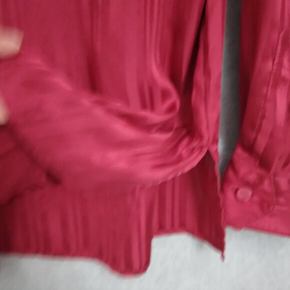 Bob Mackie | 100% Silk Subtle Stripe Blouse Top Cranberry Red | Size L - Picture 4 of 8